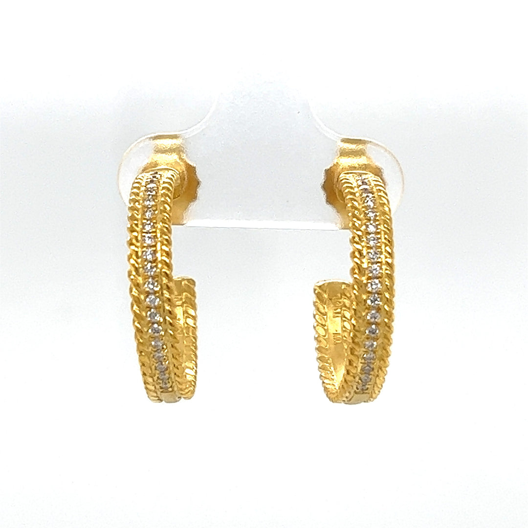 14K Yellow Gold Marika Desert Gold Diamond Half Hoop Earrings with Rope Detail - MDG6732