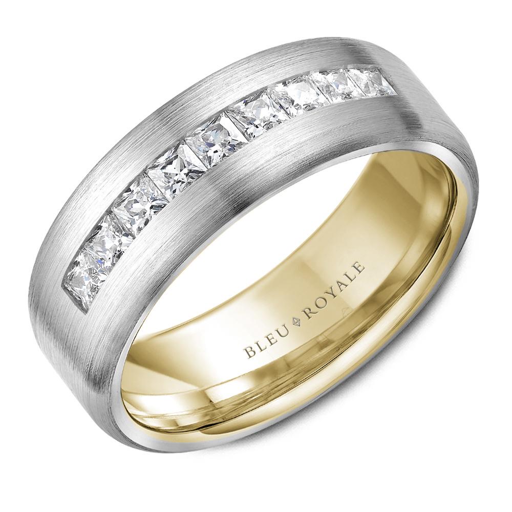 Two Tone Gold & Diamond Men's Wedding Band - RYL-187YWD75SP