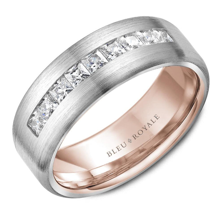 Two Tone Gold & Diamond Men's Wedding Band - RYL-187YWD75SP