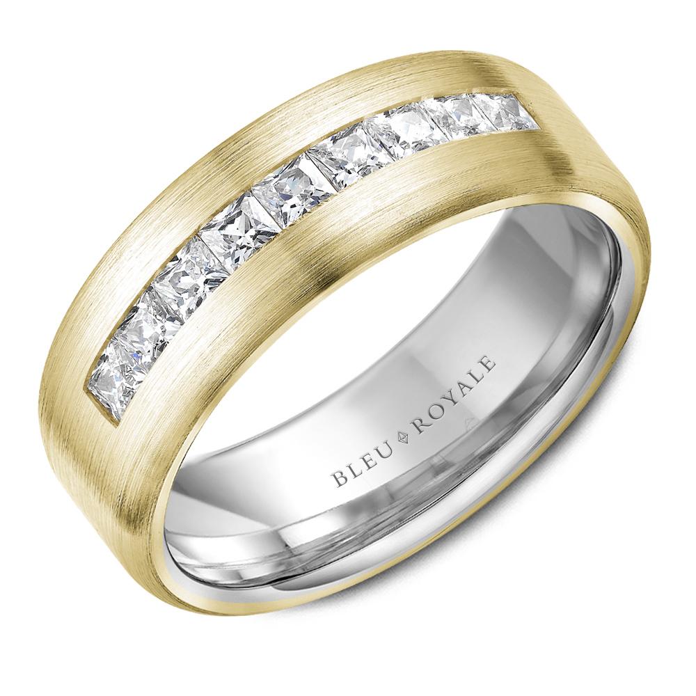 Two Tone Gold & Diamond Men's Wedding Band - RYL-187YWD75SP