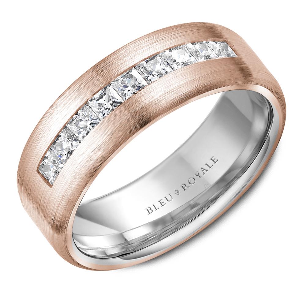 Two Tone Gold & Diamond Men's Wedding Band - RYL-187YWD75SP