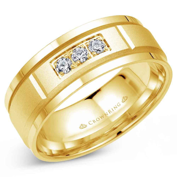 Men's Gold 8mm Wide Diamond Wedding Band - WB-8200