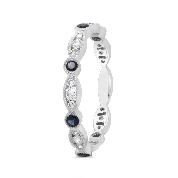 18K White Gold Blue Sapphire and Diamond Band Ring - GR03081