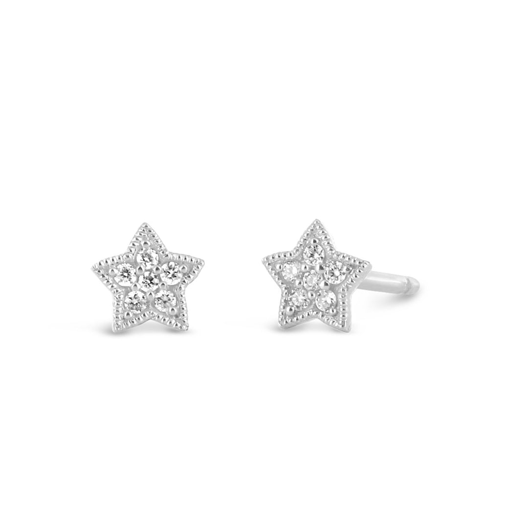 18K White Gold Diamond Star Earrings - YJM9676ED