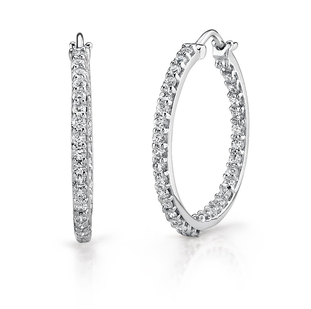 18K White Gold Diamond Hoop Earrings - IP460E