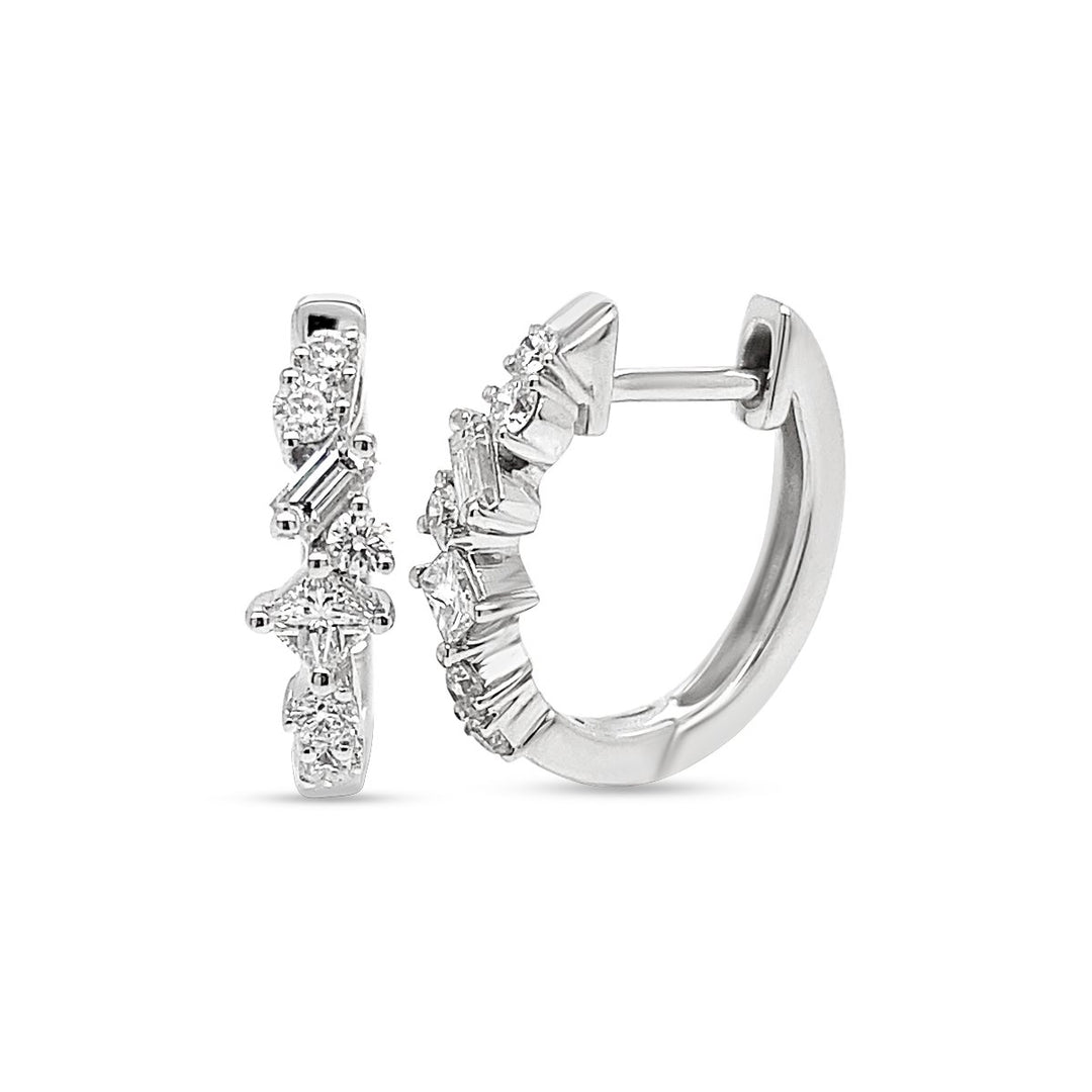 18K White Gold Mixed Shape Diamond Hoop Earrings - GSE03093