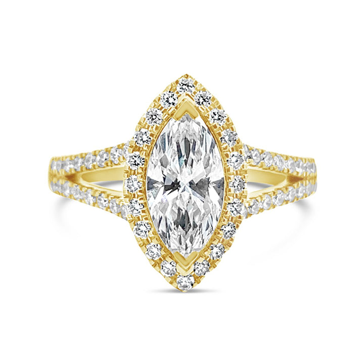 14K Yellow Gold Lab Grown Diamond Halo Split Shank Engagement Ring - RG1044