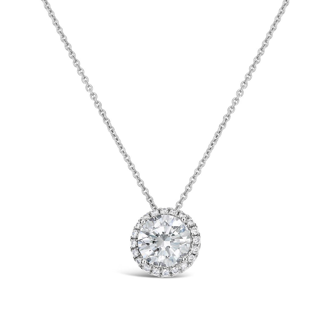 18K White Gold Classic Diamond Halo Necklace - YJM5984N