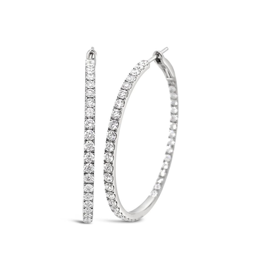 18K White Gold Inside Outside Diamond Hoops - HE4E32