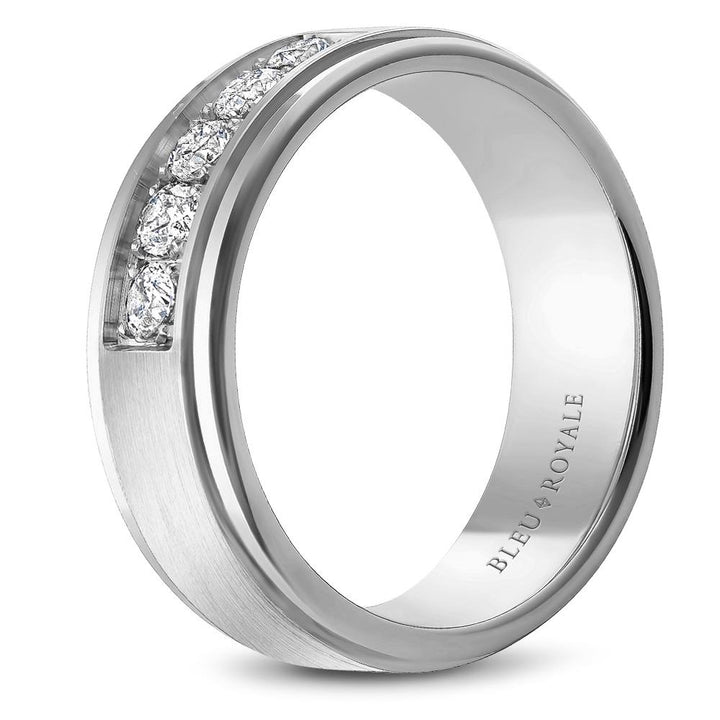 Bleu Royale Men's Diamond Wedding Band with Sandpaper Center & High Polish Edges - RYL-101WD75