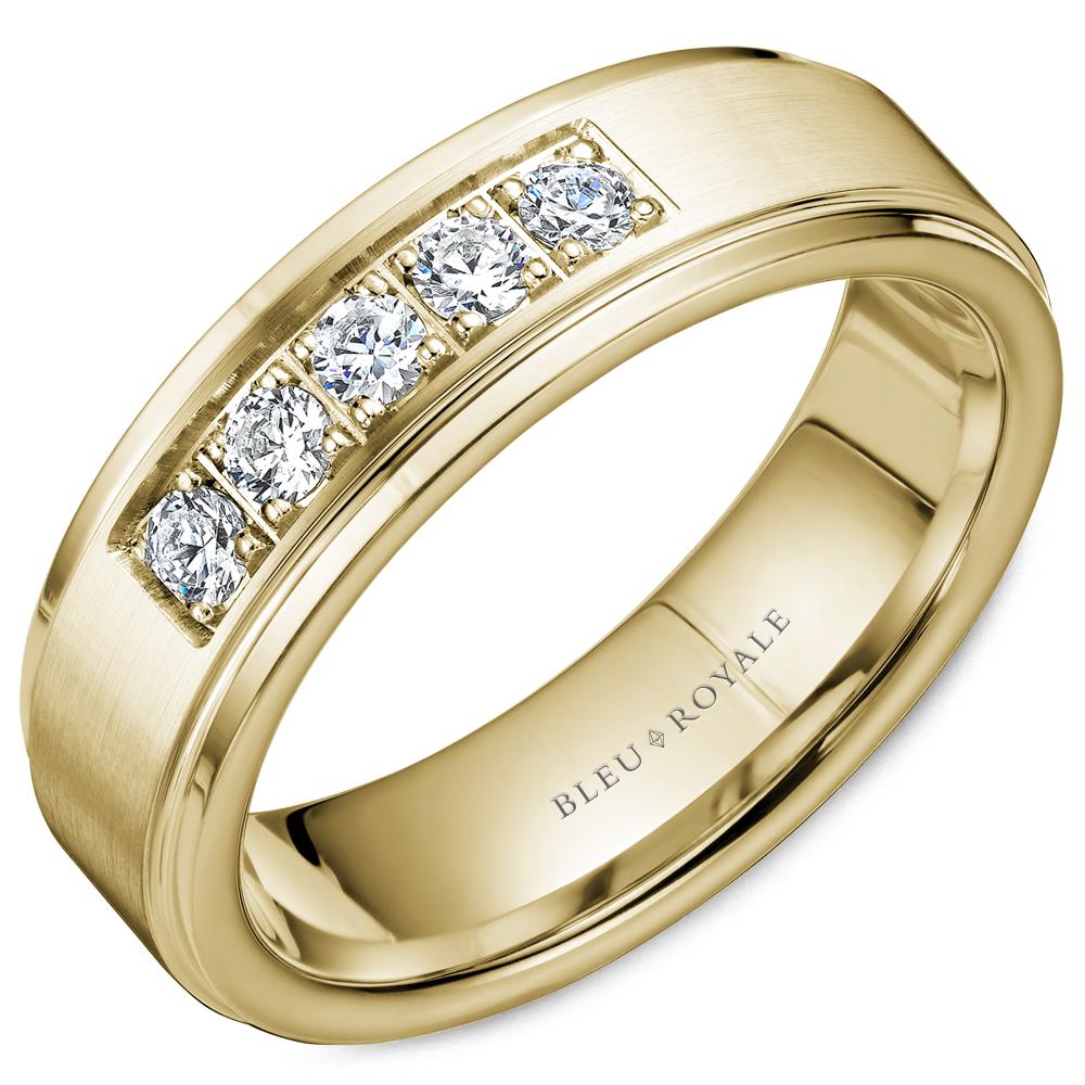 Bleu Royale Men's Diamond Wedding Band with Sandpaper Center & High Polish Edges - RYL-101WD75