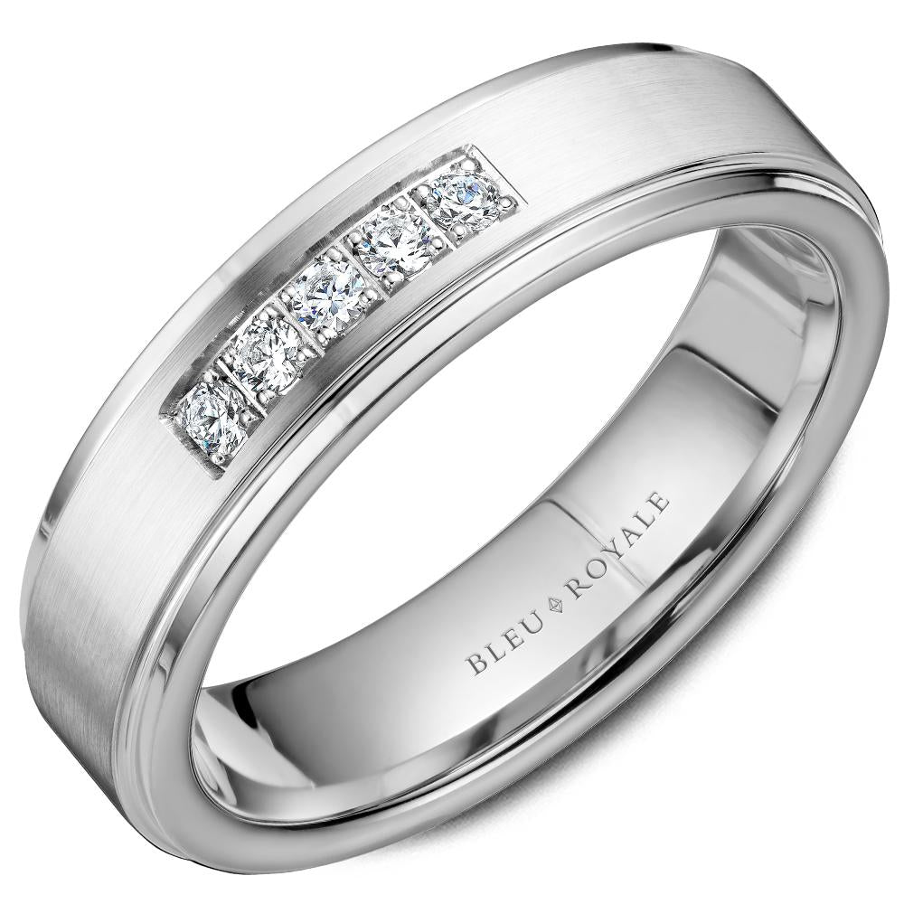 Bleu Royale Men's Diamond Wedding Band with Sandpaper Center & High Polish Edges - RYL-101WD75