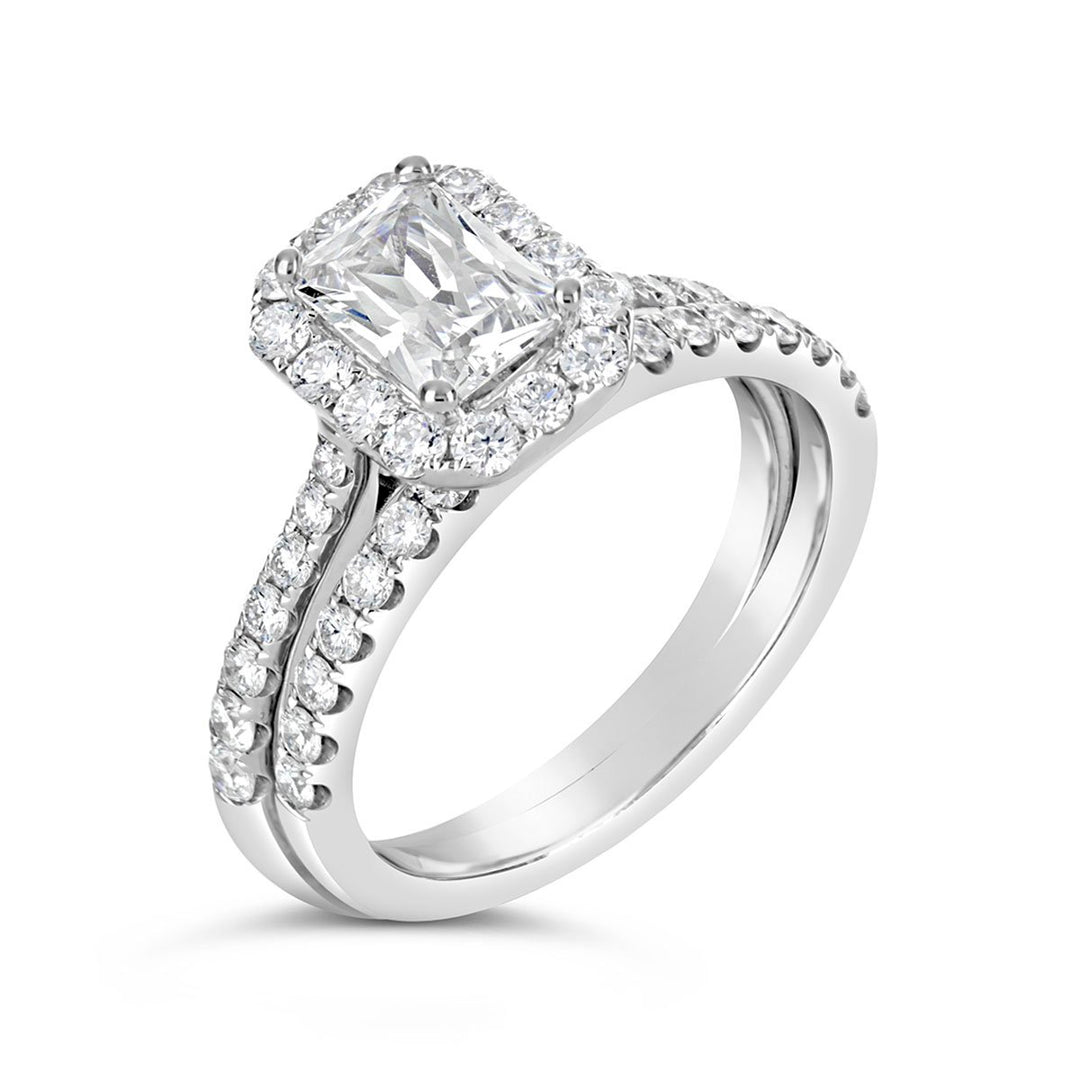 Diamond Halo Engagement Ring Wedding Set - MR93468B-S