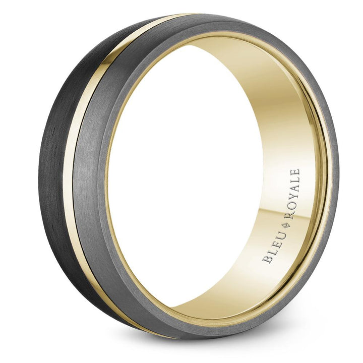 Gold, Forged Carbon & Tantalum  Men's 7.5mm Wide Bleu Royale Wedding Band - RYL-203RBT75