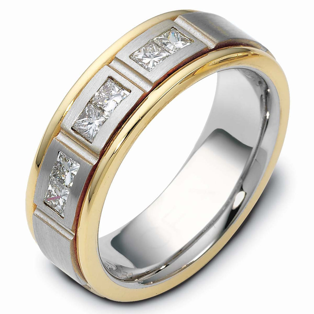 Two Tone Gold & Princess Cut Diamond Men's Wedding Band - 1564