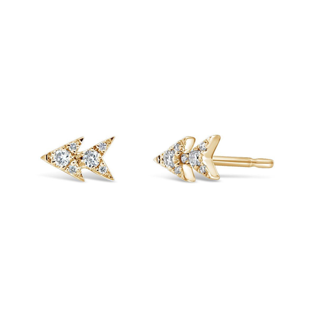 14K Yellow Gold Double Arrow Diamond Earrings - GHPE02-Y