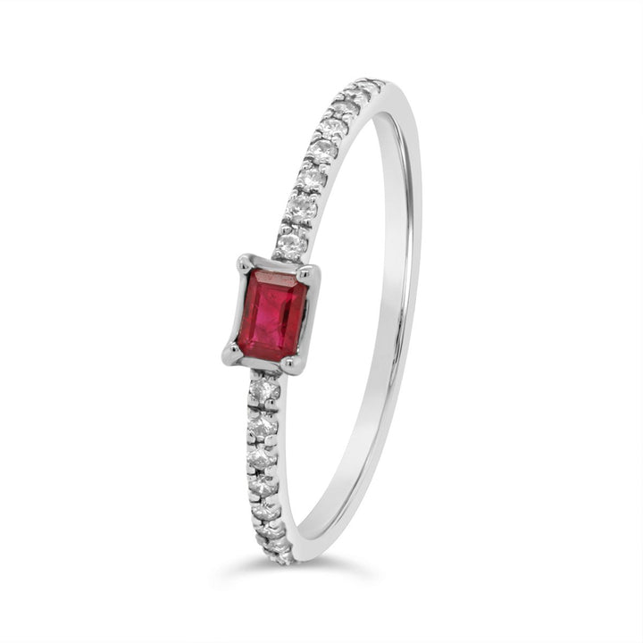 18K White Gold Diamond & Ruby Stacking Ring - HKR00395B