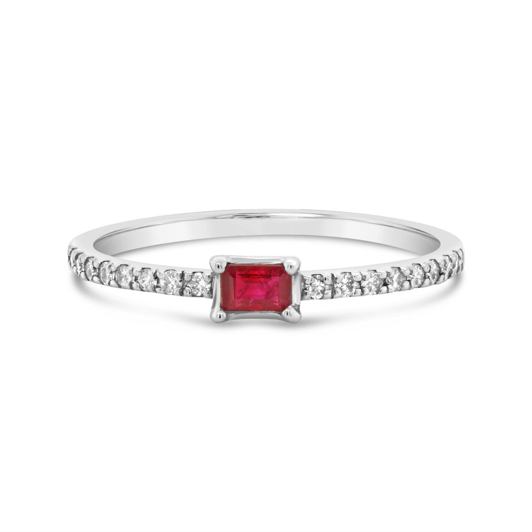 18K White Gold Diamond & Ruby Stacking Ring - HKR00395B