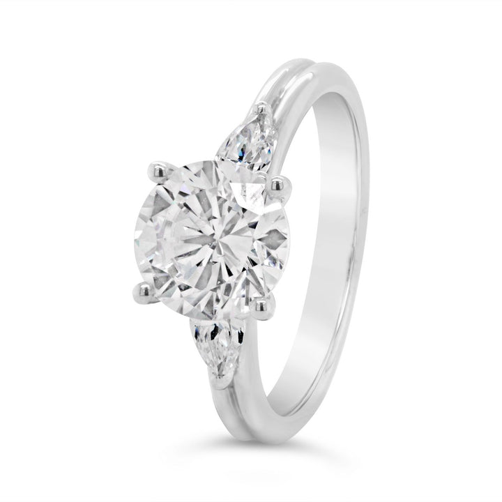 Three Stone Diamond Engagement Ring with Pear Shape Side Diamonds - YJC3419