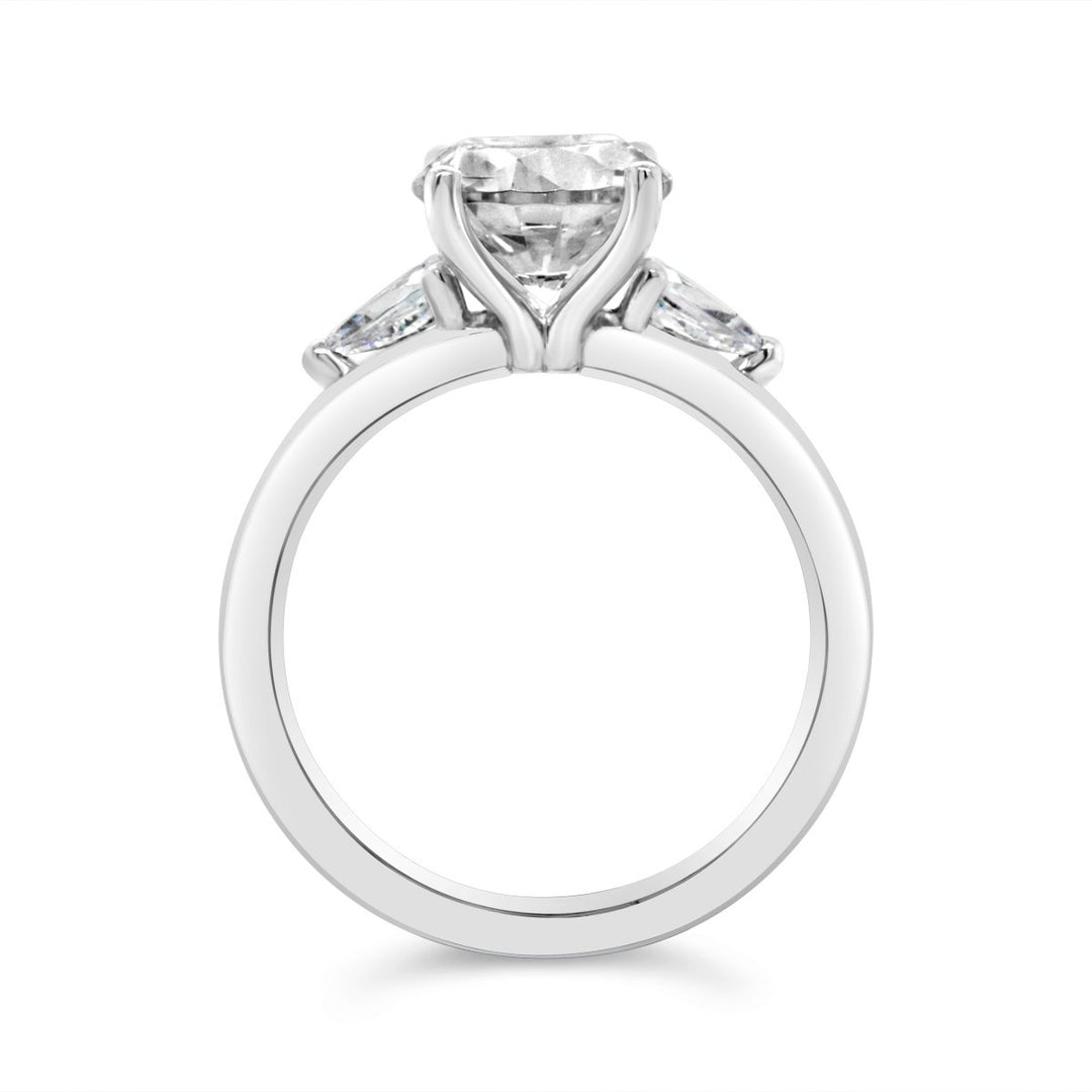 Three Stone Diamond Engagement Ring with Pear Shape Side Diamonds - YJC3419