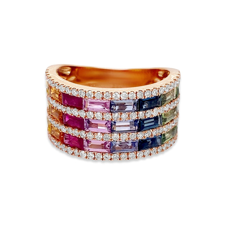 Multi-colored Sapphire Baguettes & Diamond Wide Band - KR1070