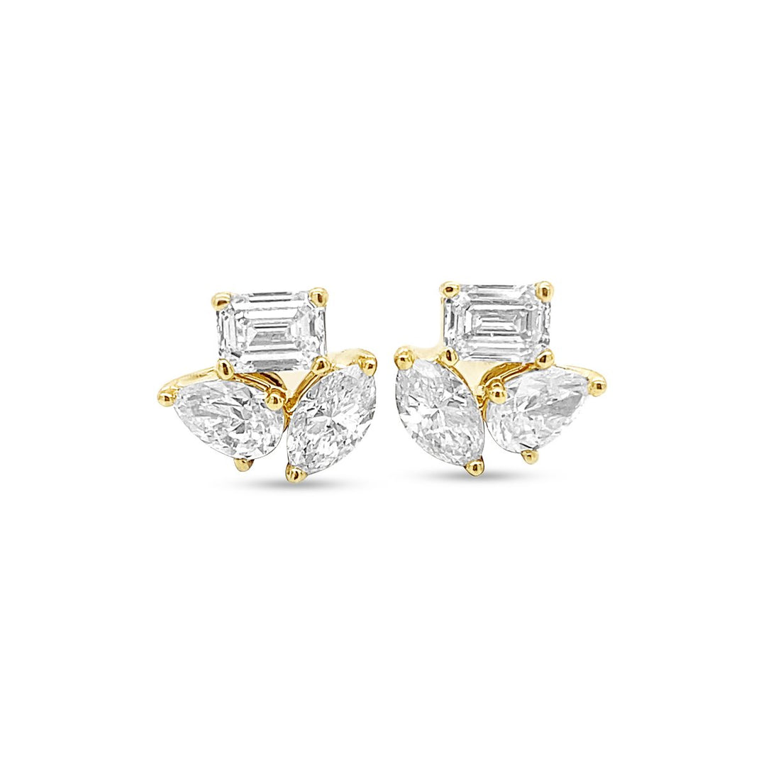 Gold Multi-Shape Diamond Cluster Earrings - ARZ115495