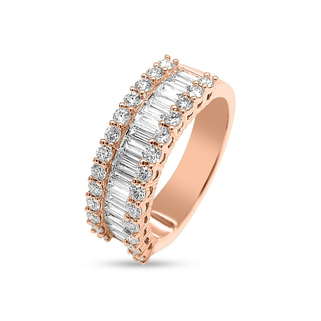 18K Yellow Gold Baguette and Round Diamond Band - MR2280