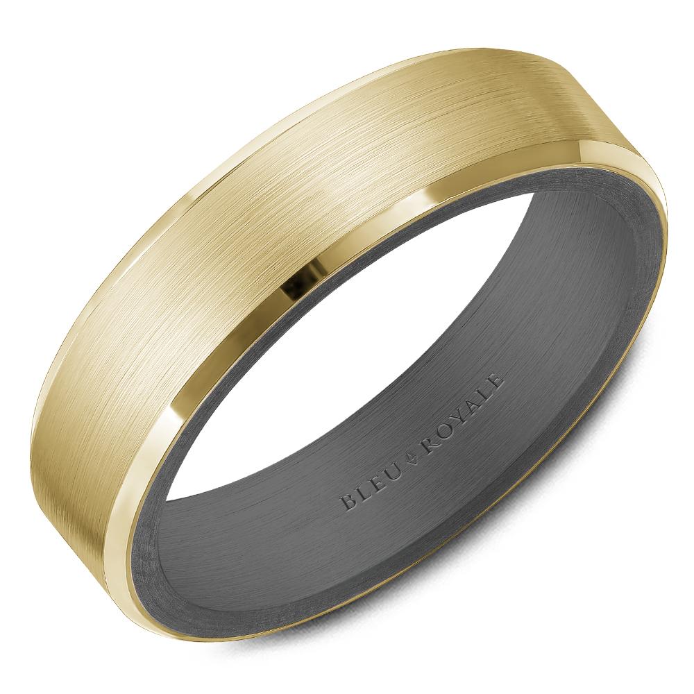 Tantalum & Gold Men's Wedding Band with Sandpaper Top & High Polished Beveled Edge - RYL-131YT6