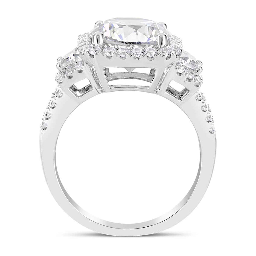 Three stone Diamond Halo Engagement Ring - YWL0188R