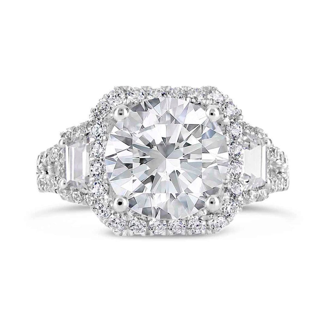 Three stone Diamond Halo Engagement Ring - YWL0188R