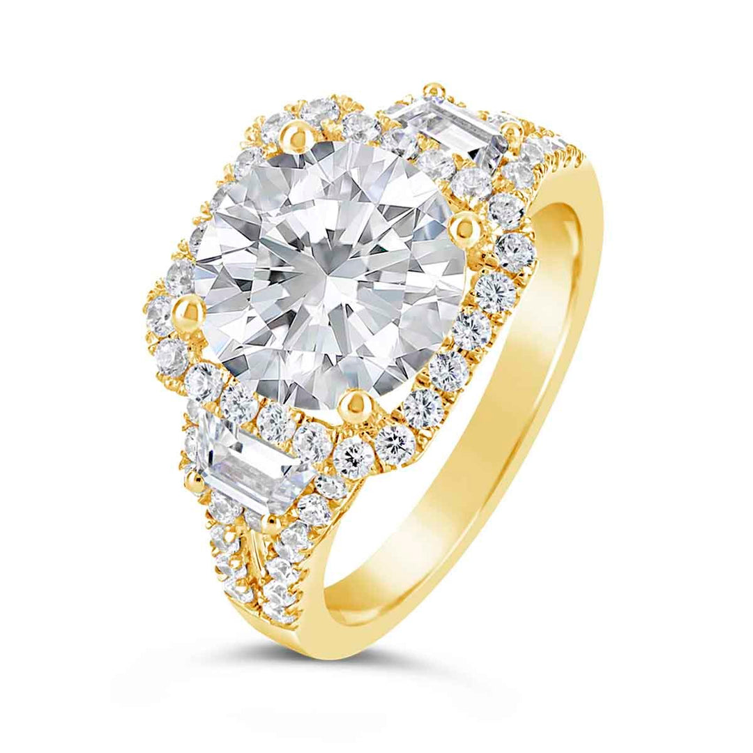 Three stone Diamond Halo Engagement Ring - YWL0188R