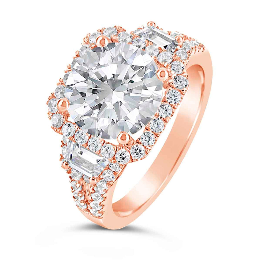 Three stone Diamond Halo Engagement Ring - YWL0188R