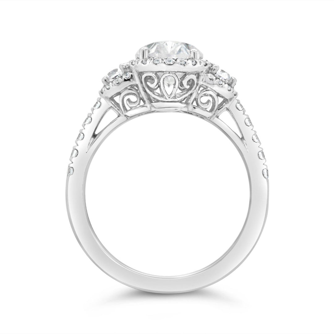 Three Stone Oval Halo Diamond Engagement Ring - YJM9344R