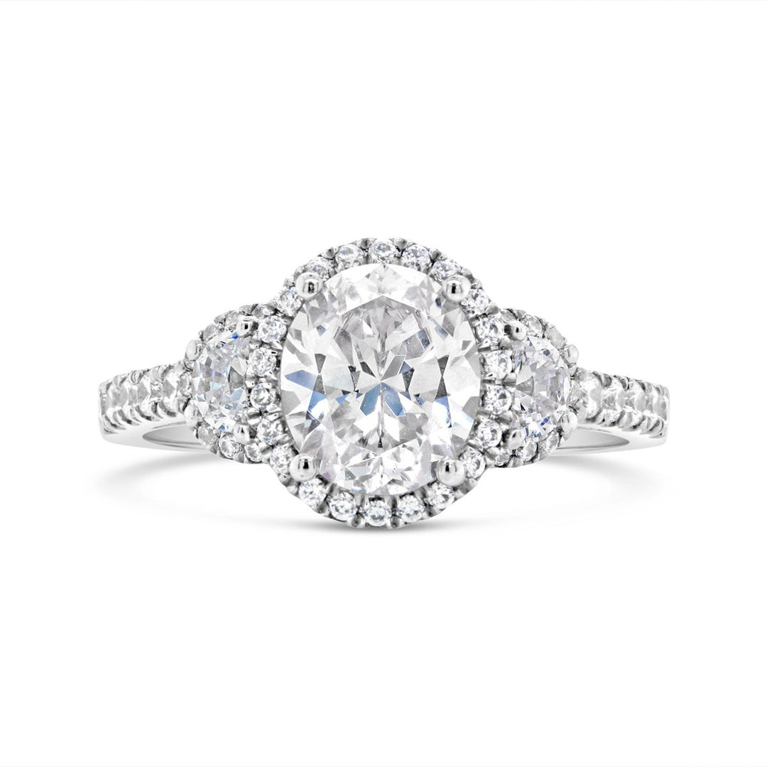 Three Stone Oval Halo Diamond Engagement Ring - YJM9344R