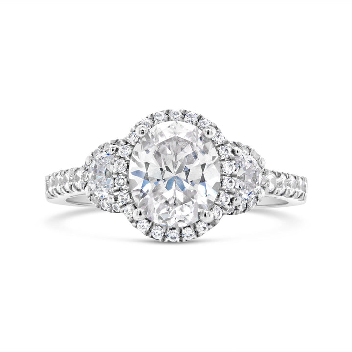 Three Stone Oval Halo Diamond Engagement Ring - YJM9344R