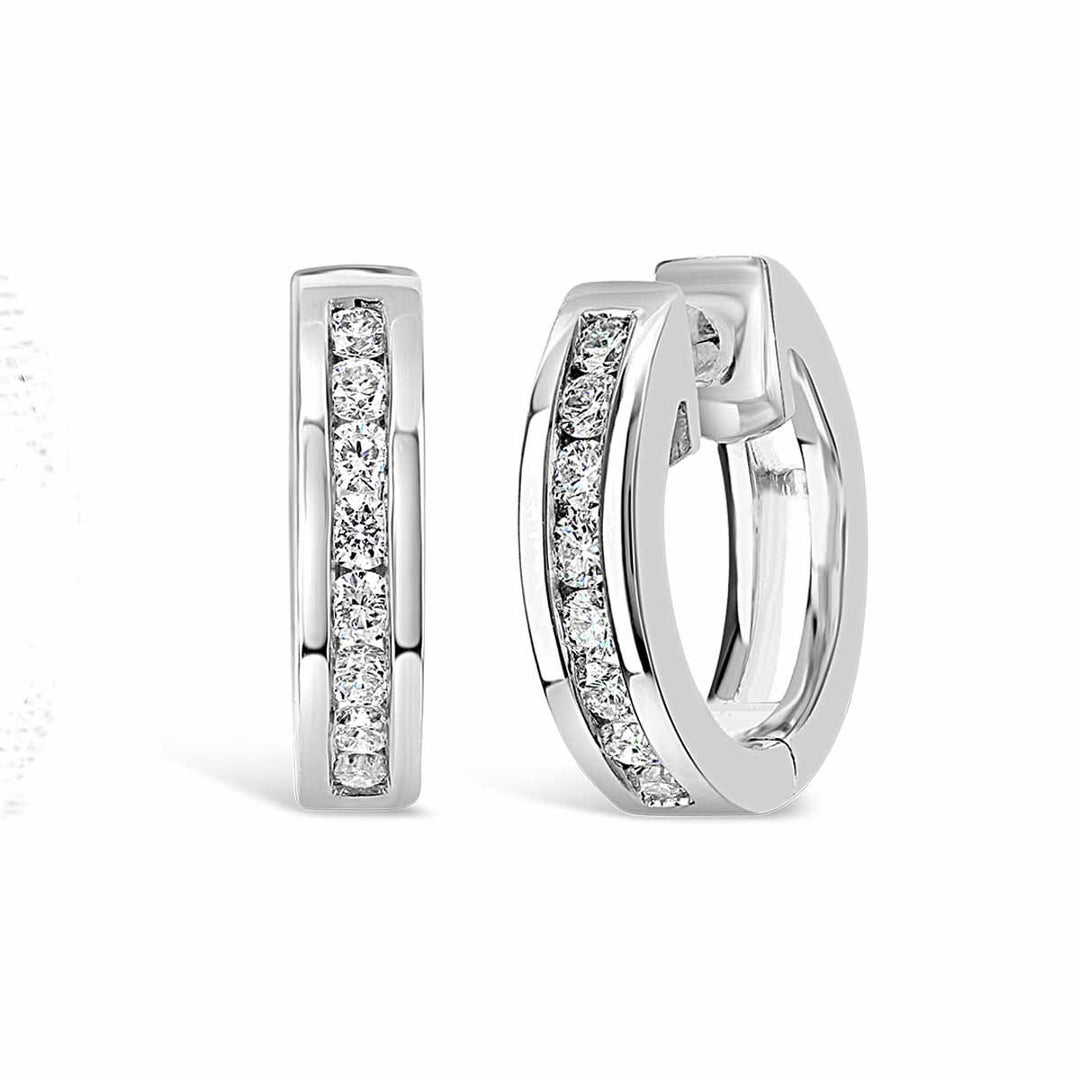 18K White Gold Channel Set Diamond Hoop Earrings - ME0787