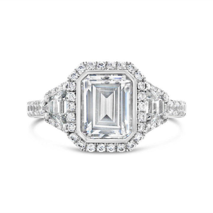 Three Stone Halo Diamond Engagement Ring - YJC3491R