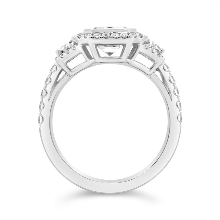 Three Stone Halo Diamond Engagement Ring - YJC3491R